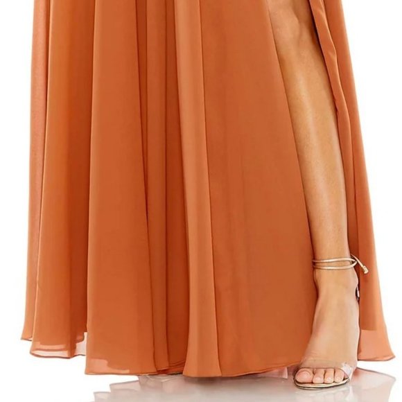 Mac Duggal Terra Cotta Chiffon Long Sleeve Plunge V-Neck Gown Size: 4 NWT - Picture 5 of 5
